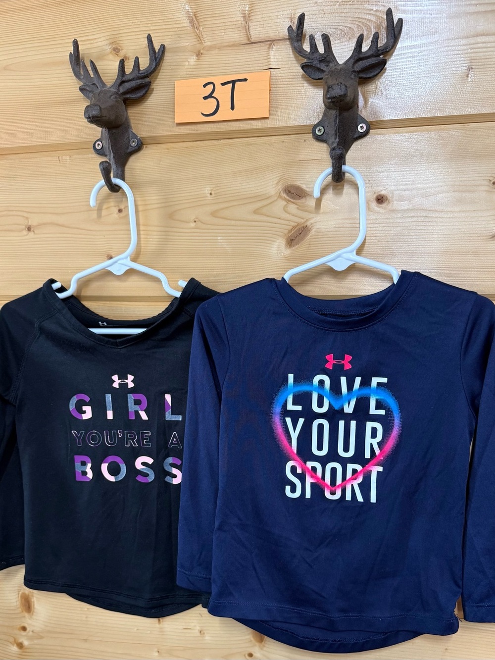 Under Armour Navy Long Sleeve Tee with Pink & Blue Heart Graphic